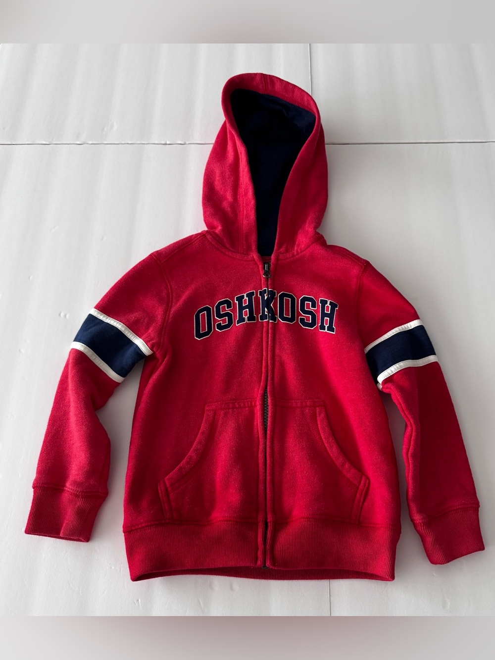 OshKosh B’gosh Boys Size 4 Red Full Zip Hoodie Varsity Spellout Fleece